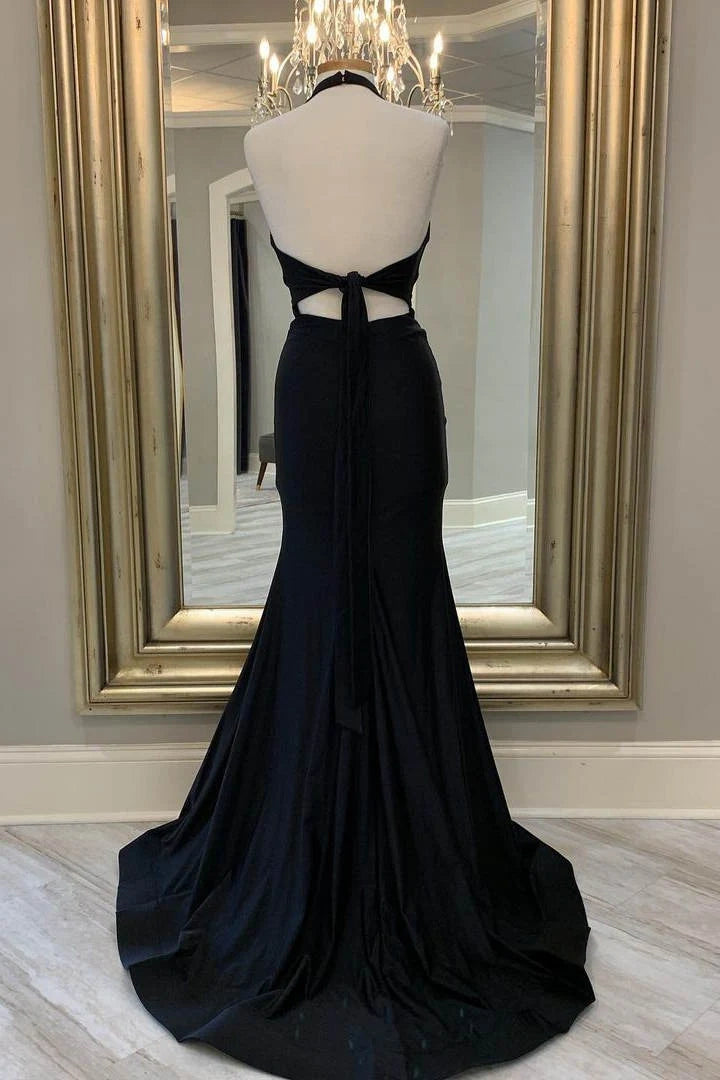 Mermaid Low V-Neck Halter Backless Prom Party Dress
