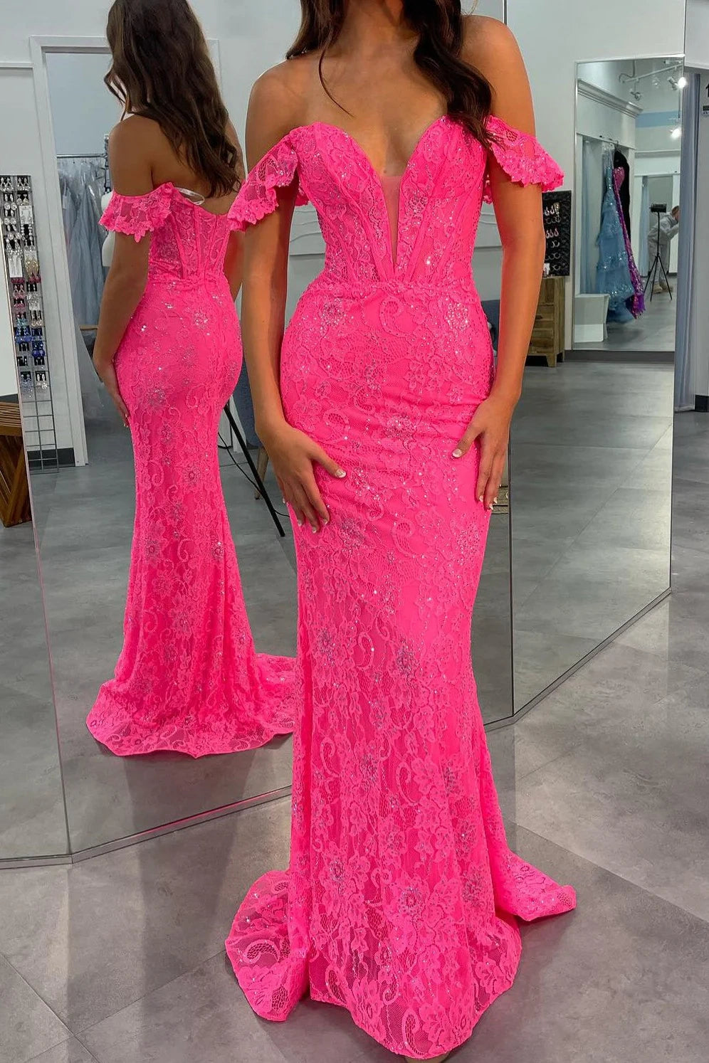 Mermaid Off-Shoulder Fully Lace Long Party Prom Dress