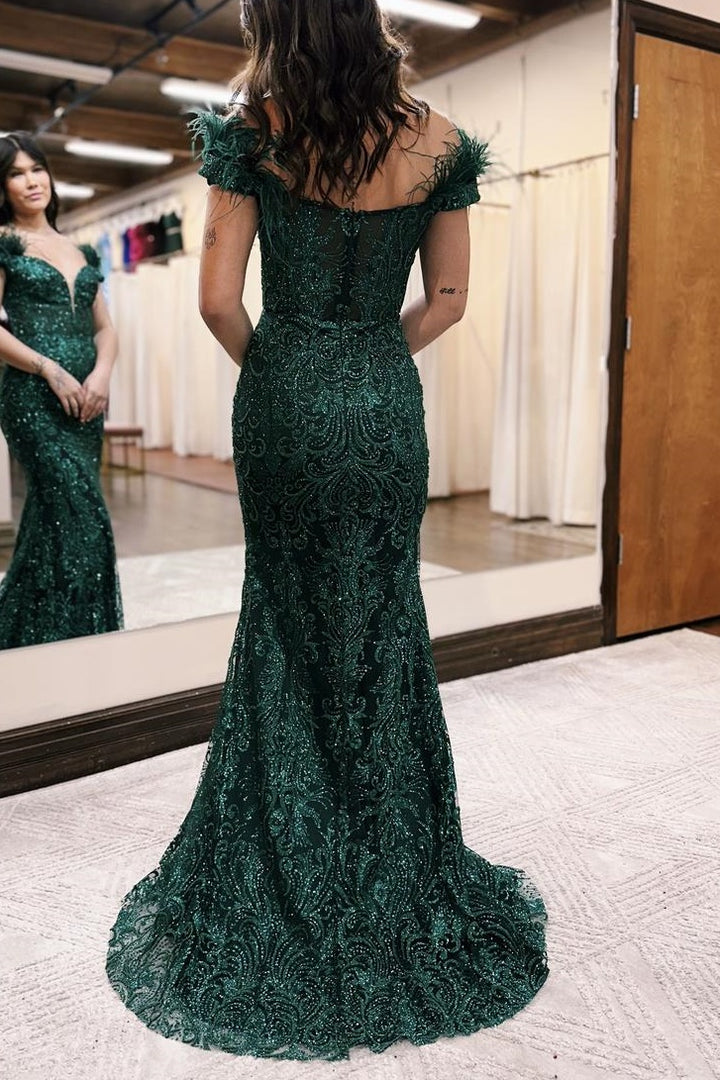 Mermaid Off-Shoulder Sleeveless Lace Appliques Prom Dress