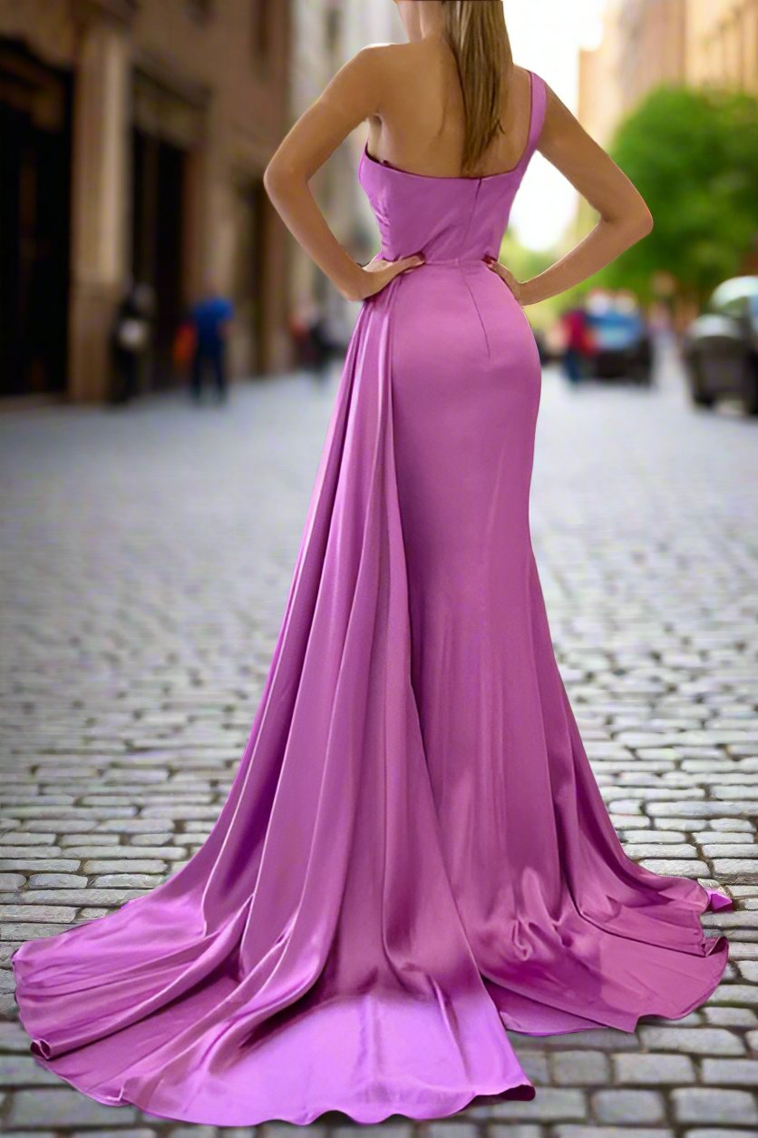 Mermaid One Shoulder Sleeveless Ruched Empire Prom Dress