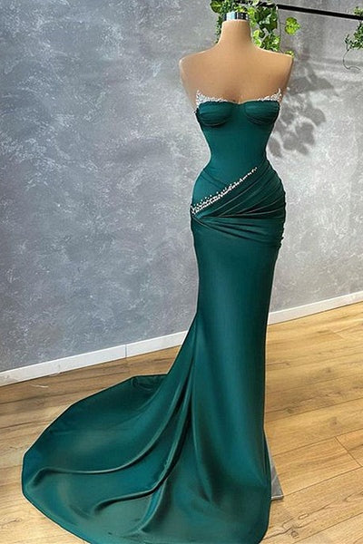 Mermaid Satin Sleeveless Beaded Empire Party Prom Dress