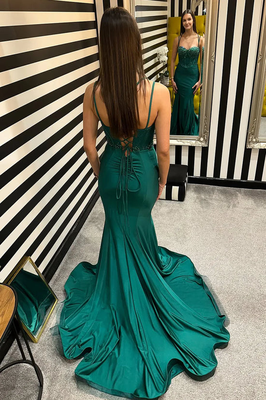 Mermaid Satin Sweetheart Sleeveless Beaded Party Prom Dress
