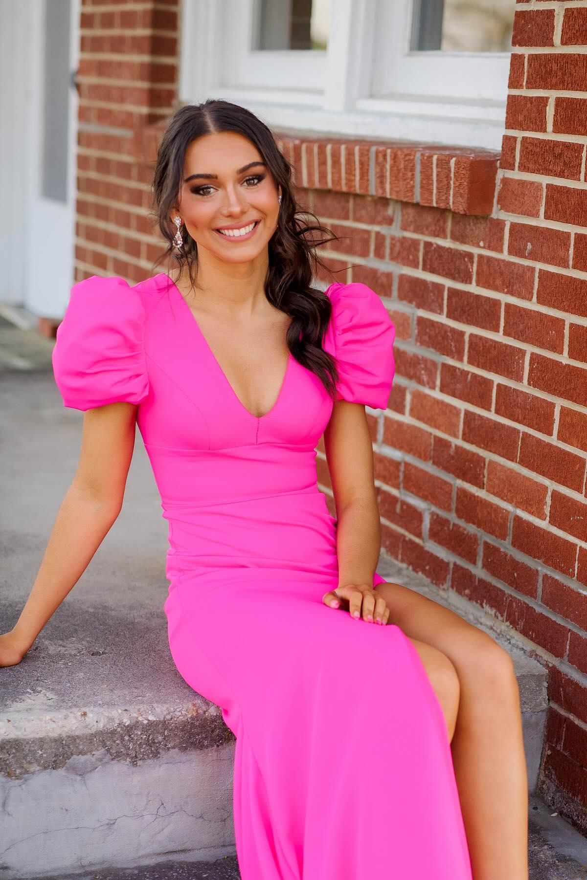 Mermaid Satin V-Neck Short Sleeves Prom Dress With Slit