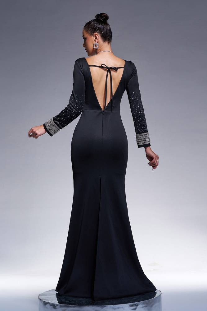 Mermaid Scoop Long Sleeves Backless Party Evening Dress