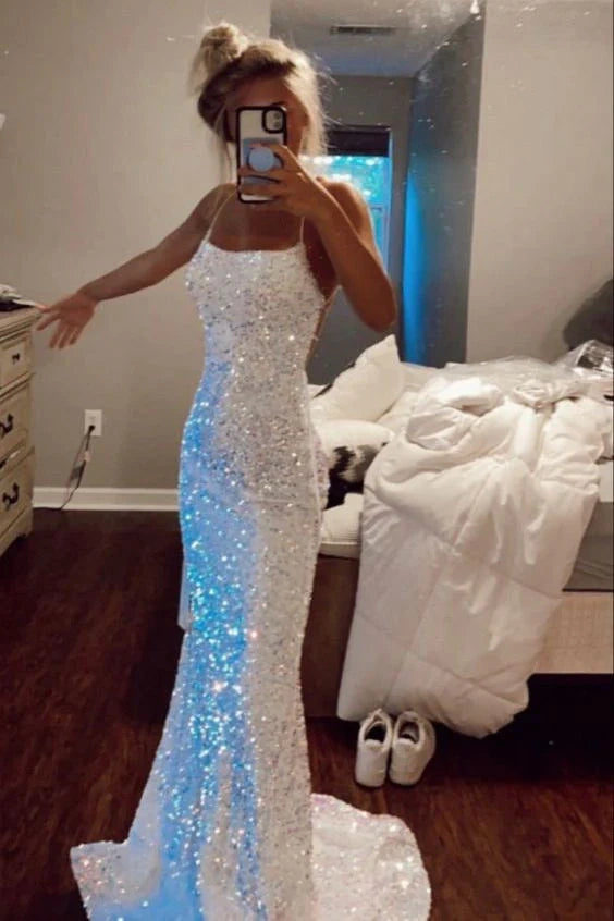 Mermaid Sequins Bateau Sleeveless Formal Party Prom Dress