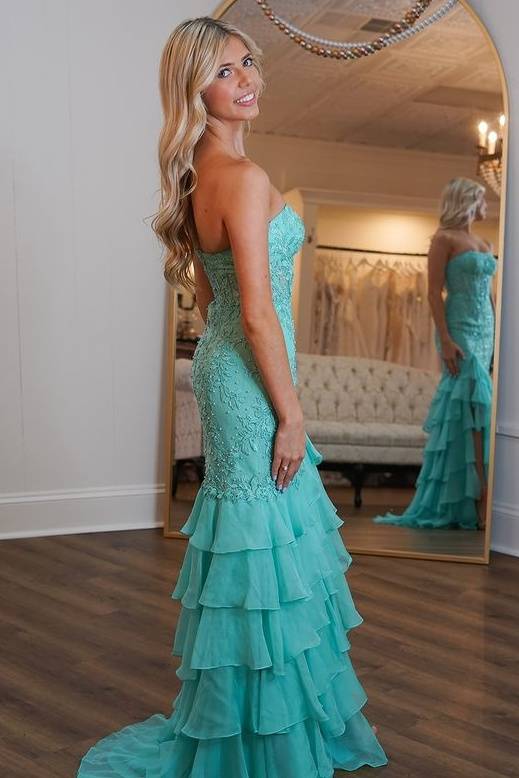 Mermaid Strapless Empire Appliques With Slit Prom Dress