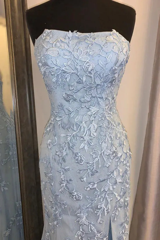 Mermaid Strapless Empire Lace Appliques With Slit Party Dress