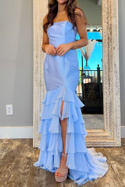 Mermaid Strapless Empire Two Tone Tiered Formal Party Dress