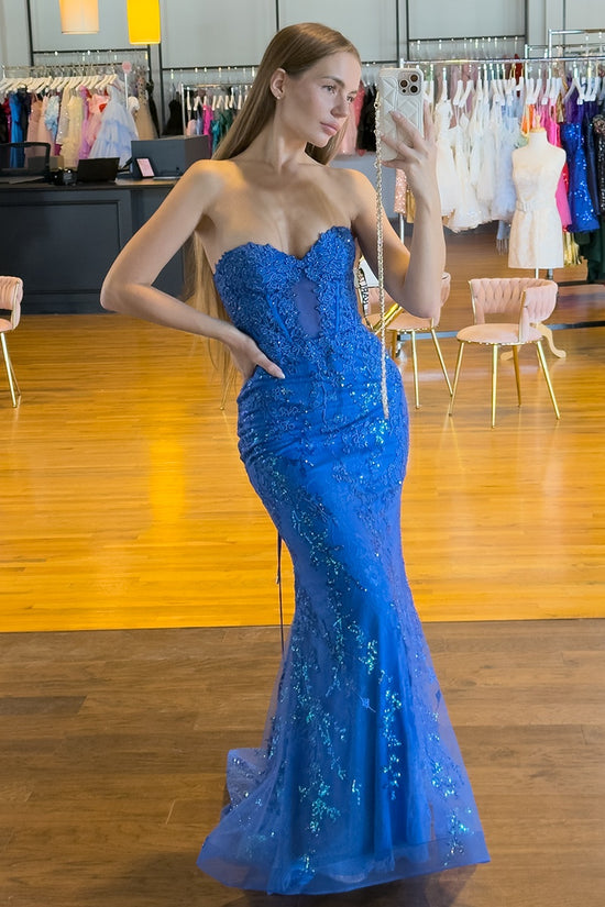 Mermaid Sweetheart Strapless Empire Lace Formal Prom Dress