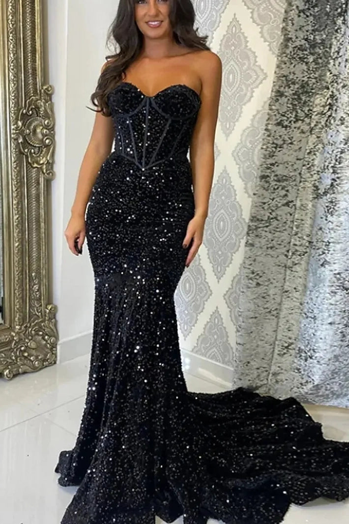 Mermaid Sweetheart Strapless Fully Sequins Party Prom Dress