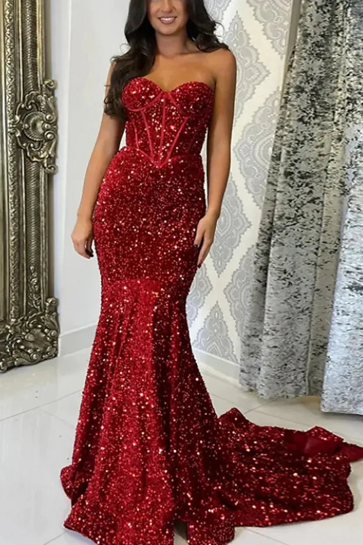 Mermaid Sweetheart Strapless Fully Sequins Party Prom Dress