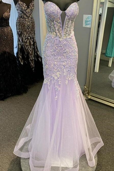 Mermaid Sweetheart Strapless Lace Appliques Prom Dress