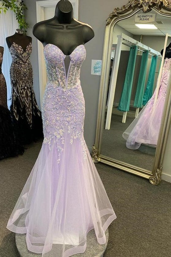 Mermaid Sweetheart Strapless Lace Appliques Prom Dress