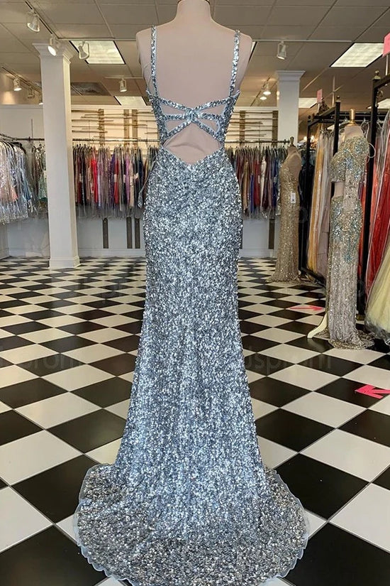 Mermaid V-Neck Sleeveless Sequins Long Prom Dress