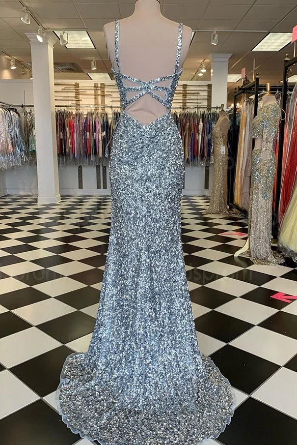 Mermaid V-Neck Sleeveless Sequins Long Prom Dress