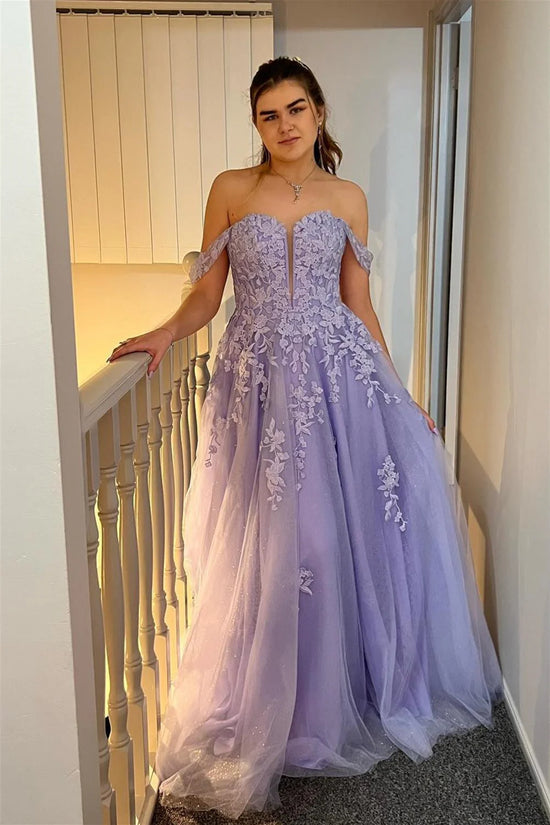 Off-Shoulder A-Line Appliques Long Party Prom Dress