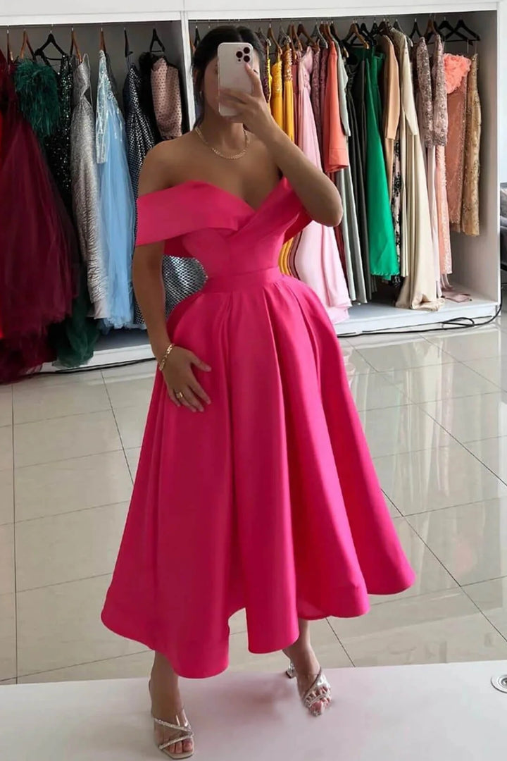 Off-Shoulder Satin A-Line Empire Party Prom Dress