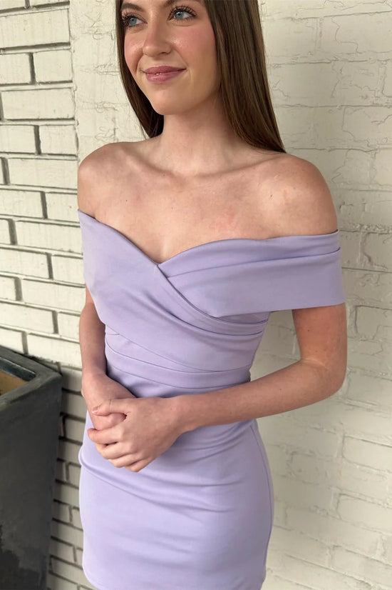 Off-Shoulder Sleeveless Empire Satin Fitted Homecoming Dress