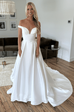 Off-Shoulder Sleeveless Satin A-Line Beach Wedding Dress