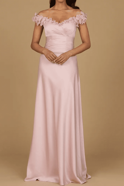 Off-Shoulder Sleeveless Satin A-Line Bridesmaid Dress