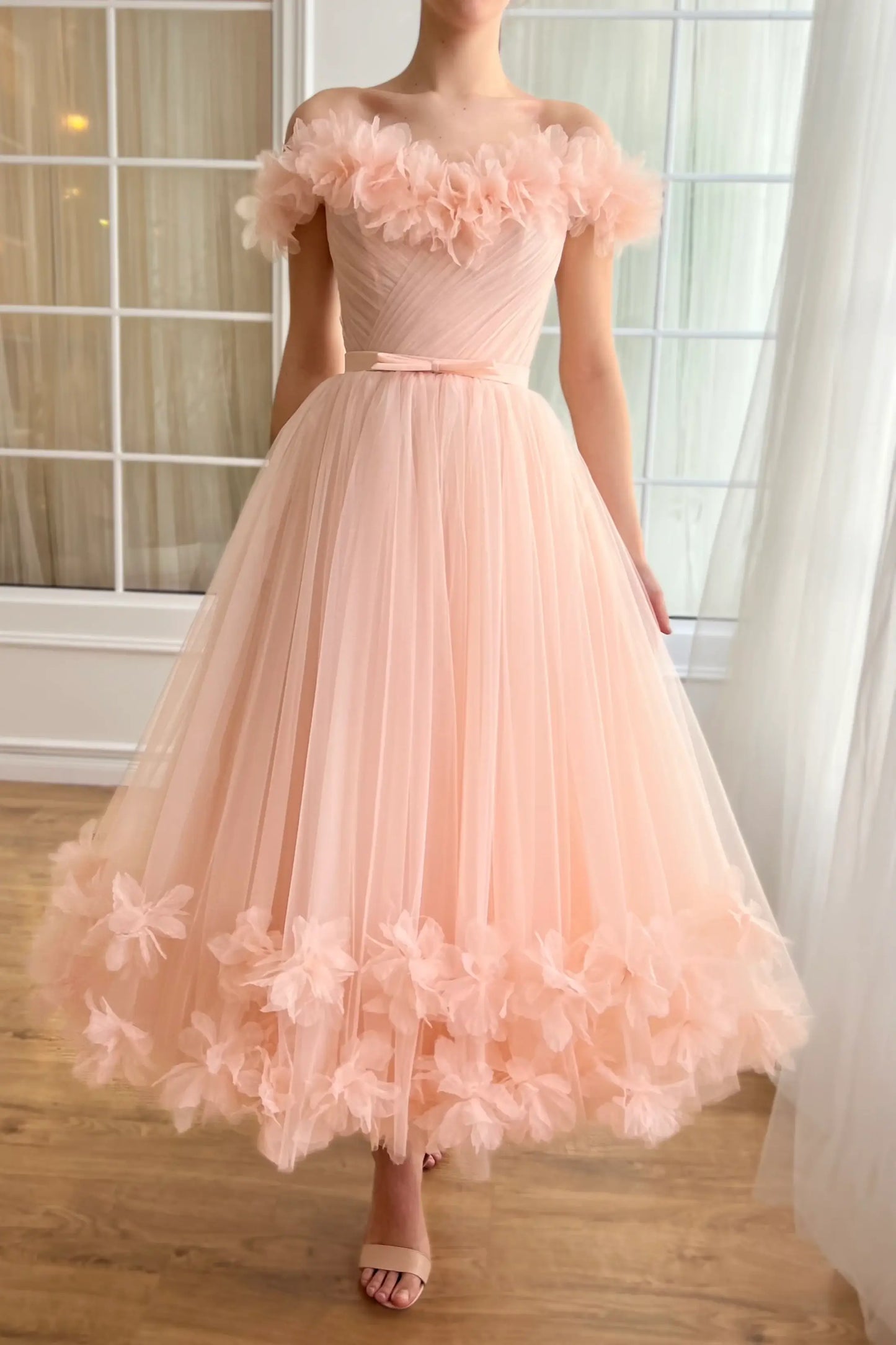 Off-Shoulder Tulle A-Line Empire Party Prom Dress