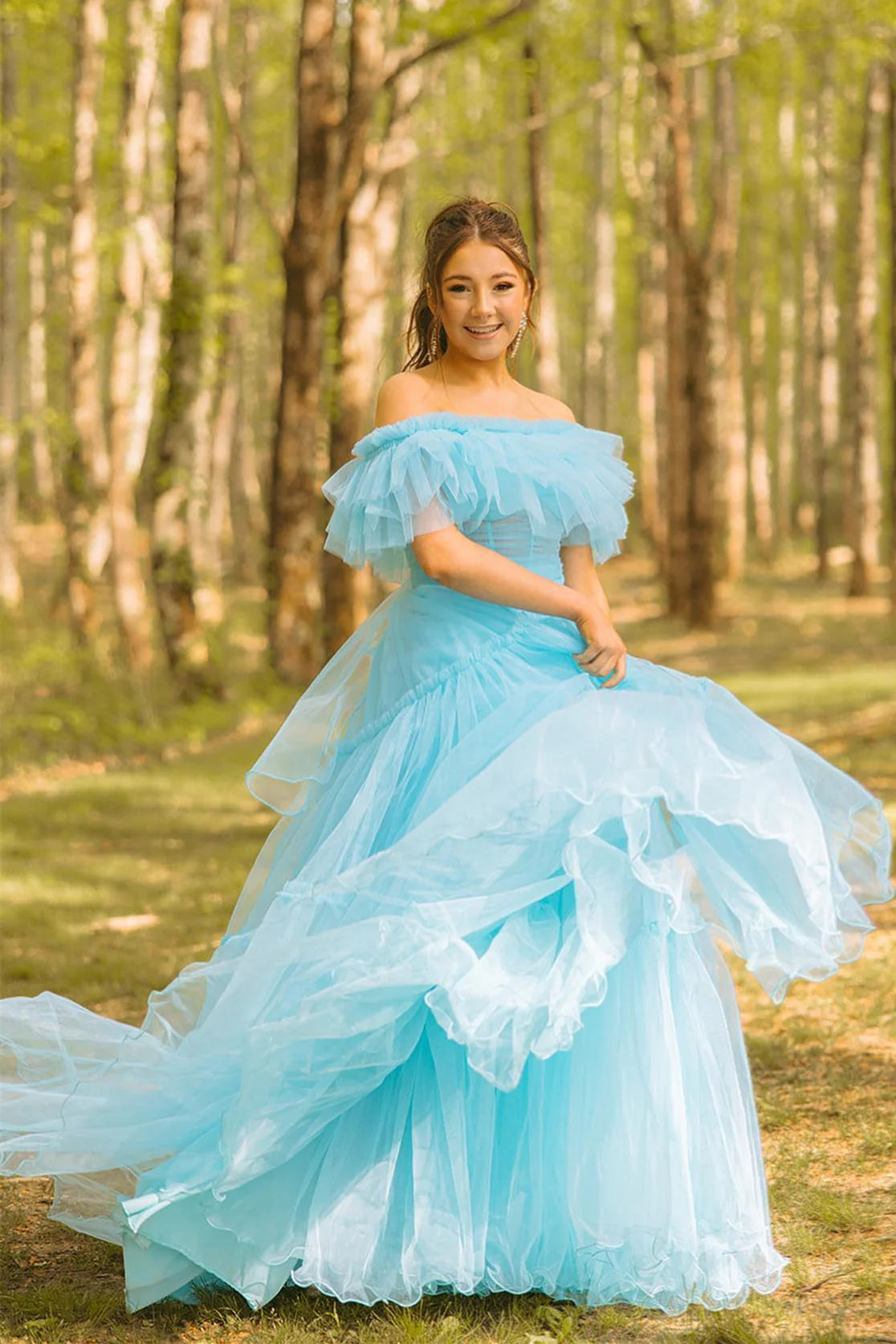 Off-Shoulder Tulle A-Line Empire Party Prom Dress