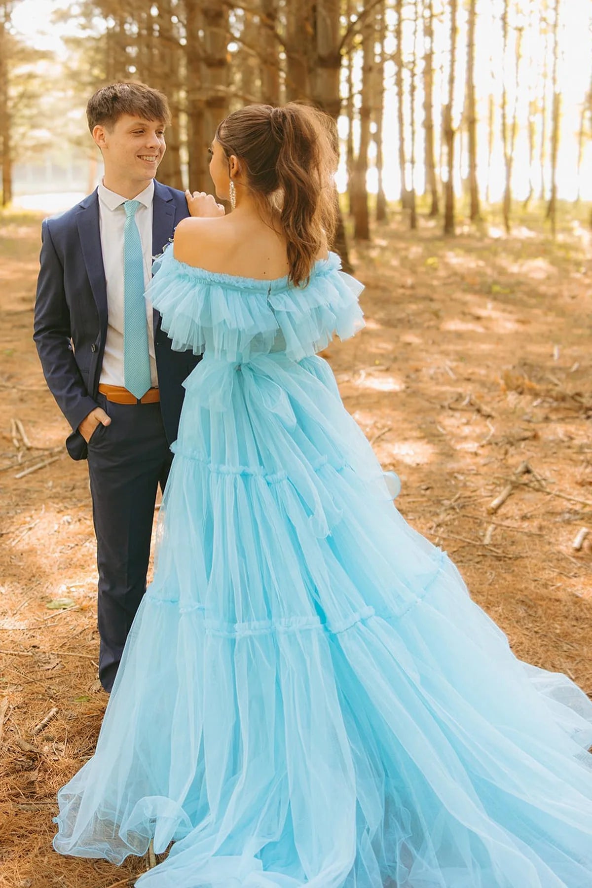 Off-Shoulder Tulle A-Line Empire Party Prom Dress