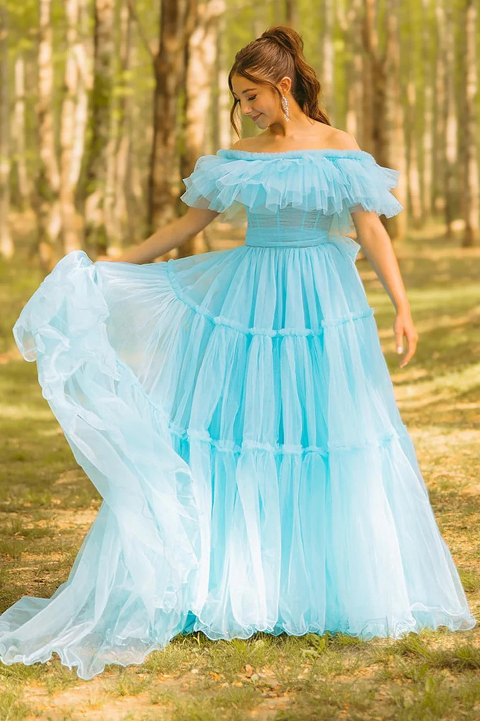 Off-Shoulder Tulle A-Line Empire Party Prom Dress