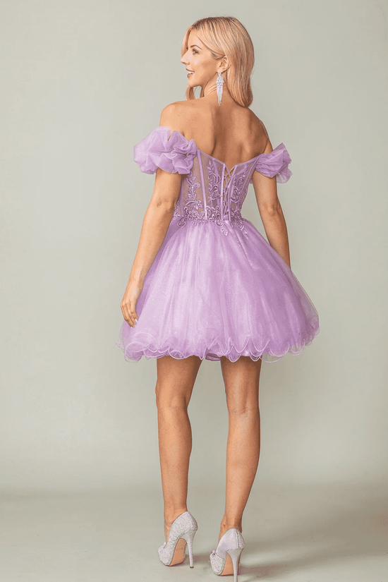 Off-Shoulder Tulle A-Line Sweetheart Appliques Homecoming Dress