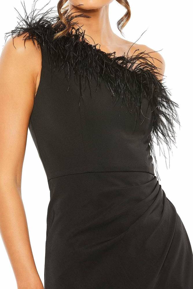 One Shoulder Sleeveless Feathers Satin Long Prom Dress