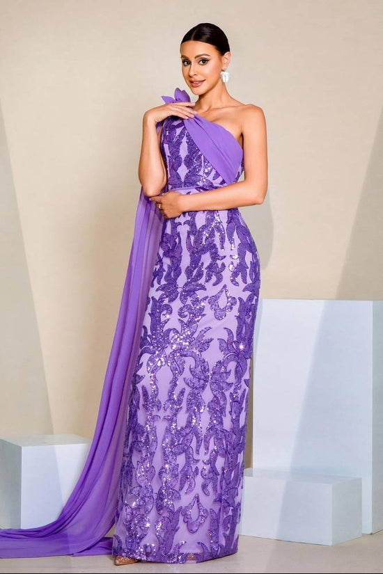 One Shoulder Sleeveless Party Evening Dress With Train