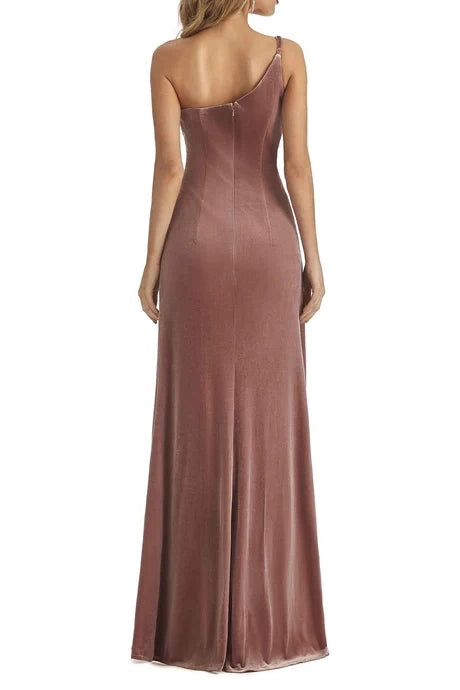 One Shoulder Sleeveless Ruched Long Bridesmaid Dress