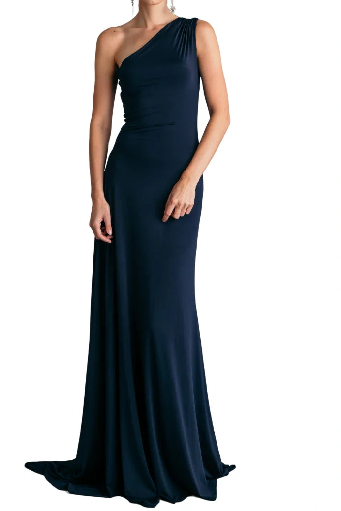 One Shoulder Sleeveless Satin Fitted Long Bridesmaid Dress