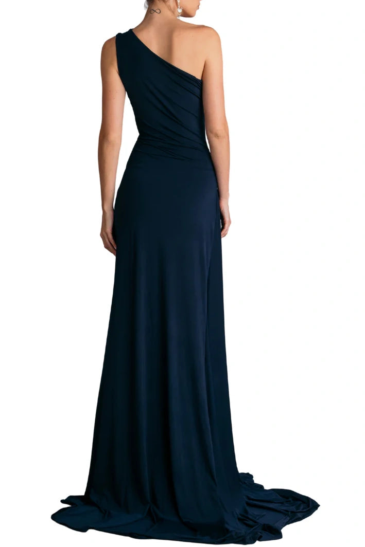 One Shoulder Sleeveless Satin Fitted Long Bridesmaid Dress