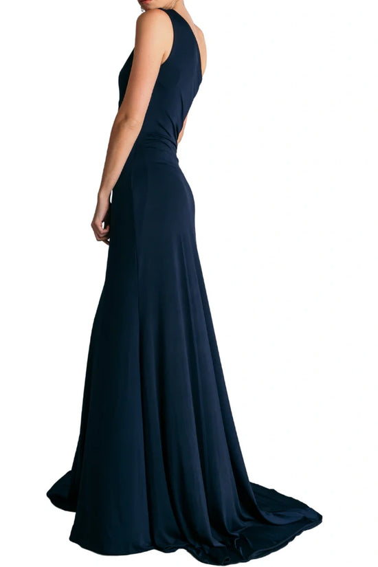 One Shoulder Sleeveless Satin Fitted Long Bridesmaid Dress