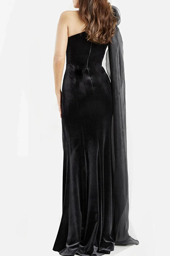 One Shoulder Sleeveless With High Slit Velvet Prom Dress Movousdress One Shoulder Sleeveless With High Slit Velvet Prom Dress Movousdress