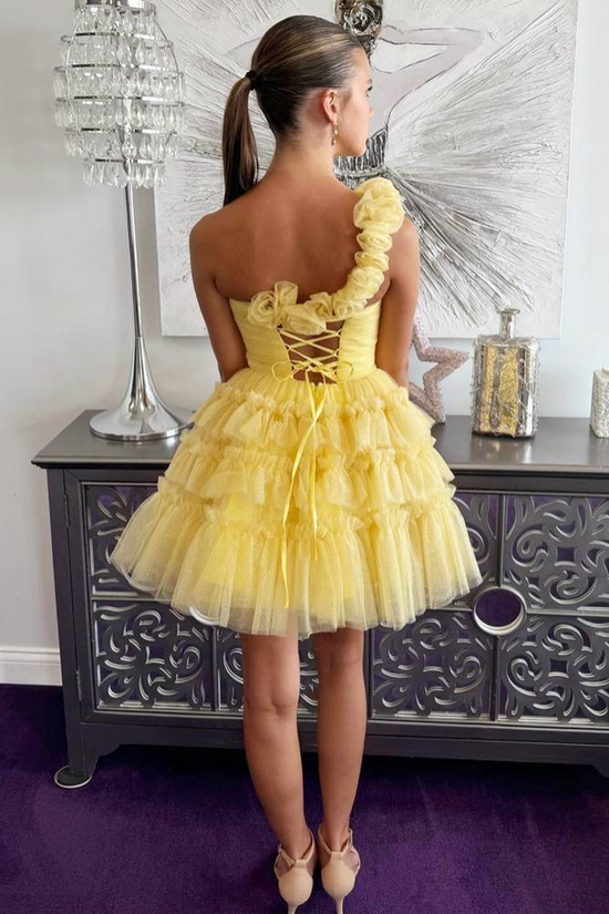 One Shoulder Tulle A-Line Illusion Empire Tiered Homecoming Dress Movousdress One Shoulder Tulle A-Line Illusion Empire Tiered Homecoming Dress Movousdress