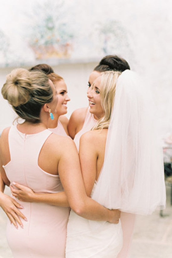 Sexy Pink Satin Fitted Round Sleeveless Bridesmaid Dress