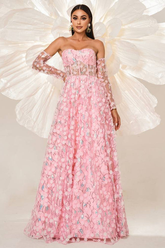 Pink Sweetheart Strapless Empire A-Line Evening Party Dress