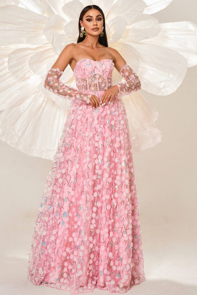 Pink Sweetheart Strapless Empire A-Line Evening Party Dress