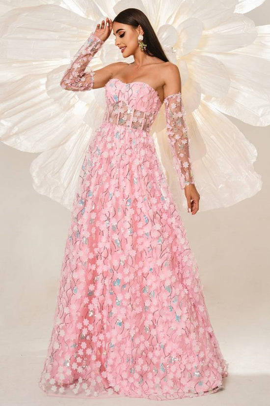 Pink Sweetheart Strapless Empire A-Line Evening Party Dress