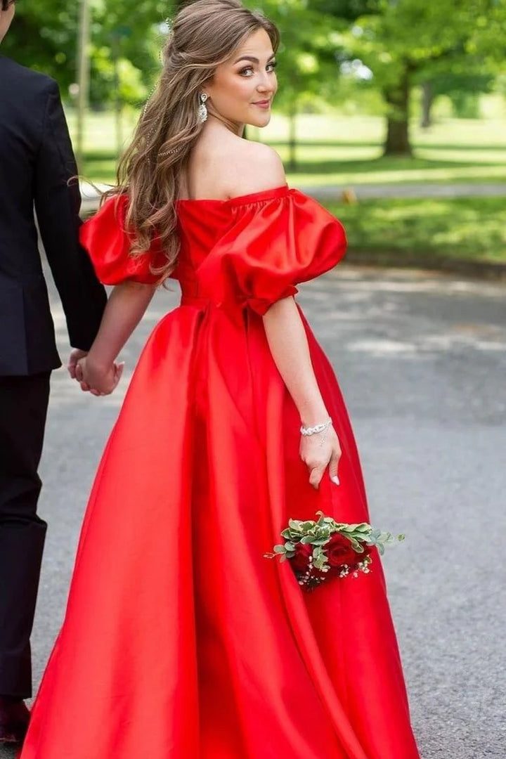 Puff Sleeves Off-Shoulder A-Line Party Prom Dress