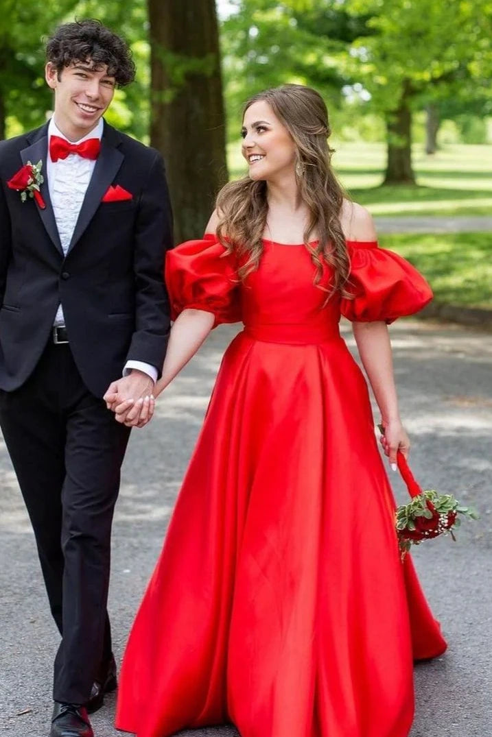 Puff Sleeves Off-Shoulder A-Line Party Prom Dress