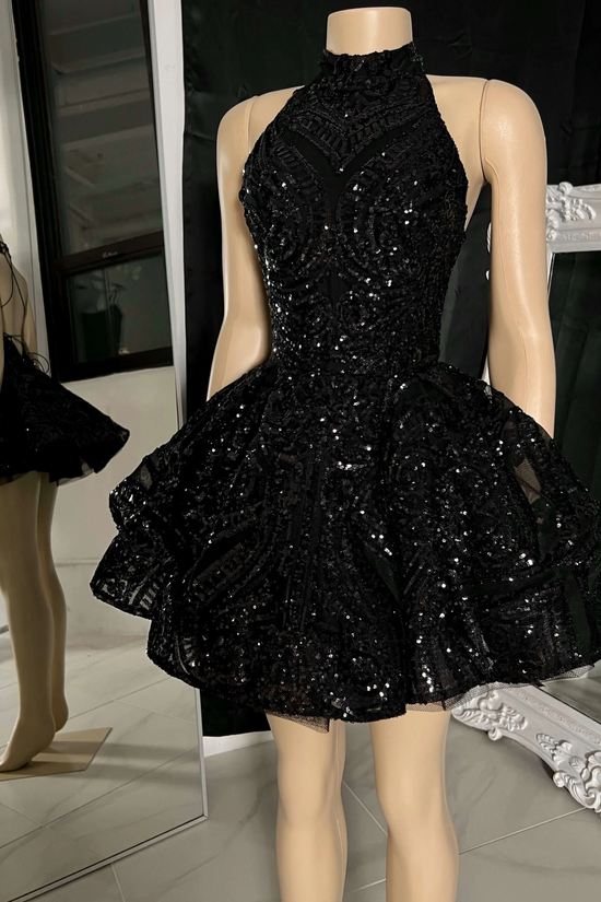 Chic A-Line High Neck Sleeveless Sequins Short Homecoming Dress