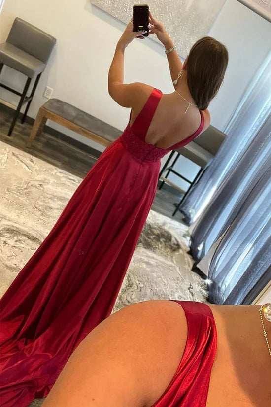 Red Low V-Neck Sleeveless Empire A-Line Party Prom Dress