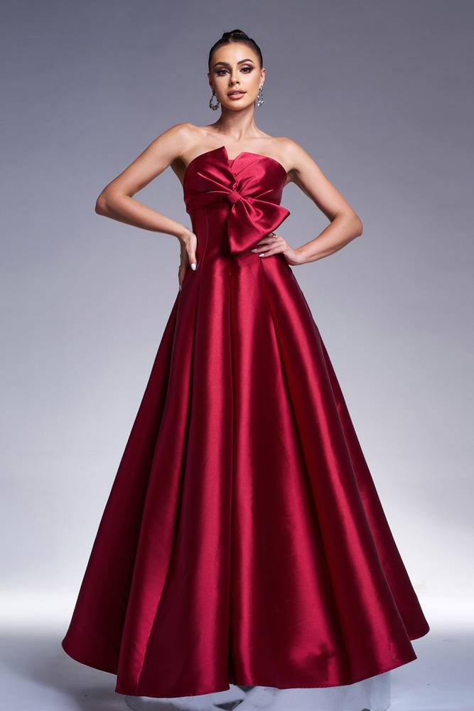 Red Strapless A-Line Empire Party Evening Dress