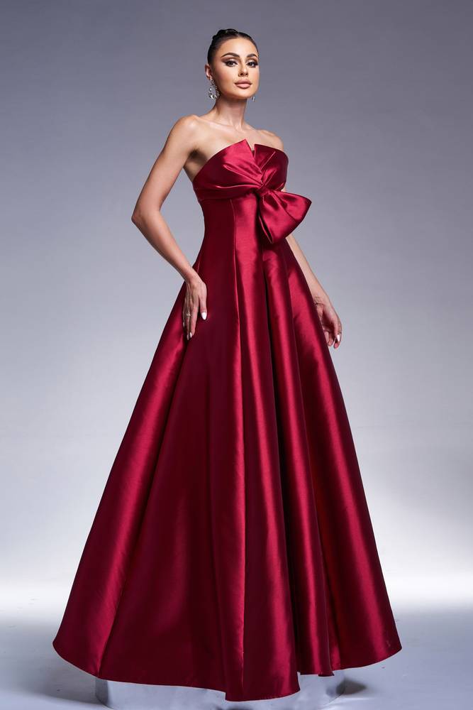 Red Strapless A-Line Empire Party Evening Dress