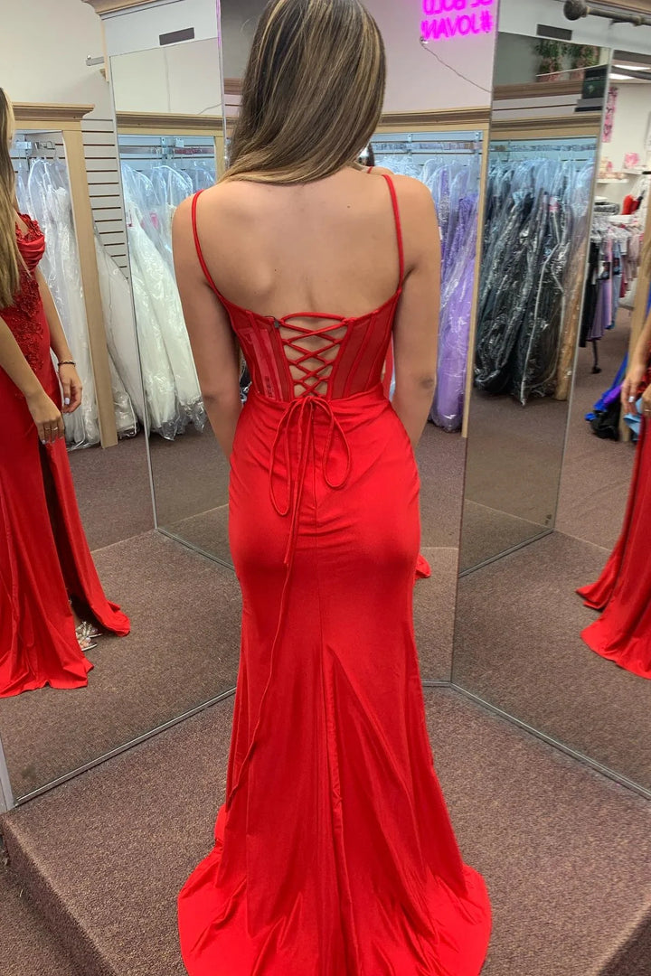 Red Sweetheart Appliques Mermaid Party Prom Dress