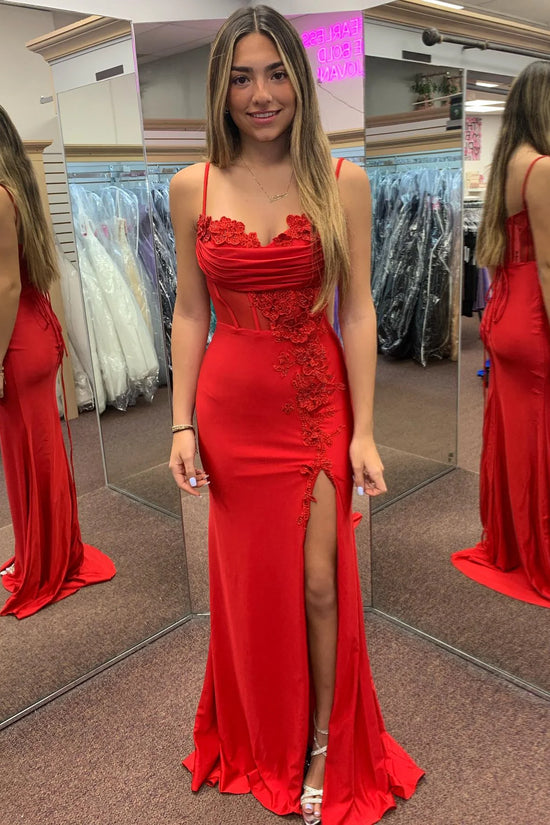 Red Sweetheart Appliques Mermaid Party Prom Dress