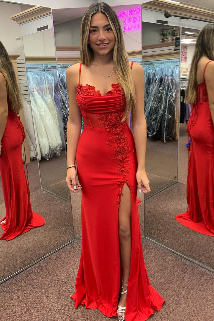 Red Sweetheart Appliques Mermaid Party Prom Dress